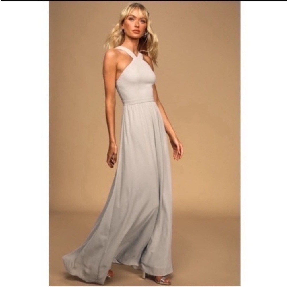 NEW! Ceremony by Joanna August Grey Chiffon Maxi Dress. S.